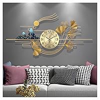 39 X 19IN Decoration Silent,Large Modern Metal Gold Ginkgo Leaf Art Wall Decor for Living Room Cafe Restaurant Clock Wall Watches.