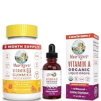 Vitamin D3 Gummies & USDA Organic Vitamin A Liquid Drops Bundle by MaryRuth's | Bone Health Support | Immune Support | Eye Health | Skin Health | Sugar Free | Vegan | Non-GMO | Gluten Free.