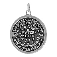 Sterling Silver New Orleans Water Meter Manhole Cover Necklace Antiqued finish 1 inch tall, 16-30 inch Chain