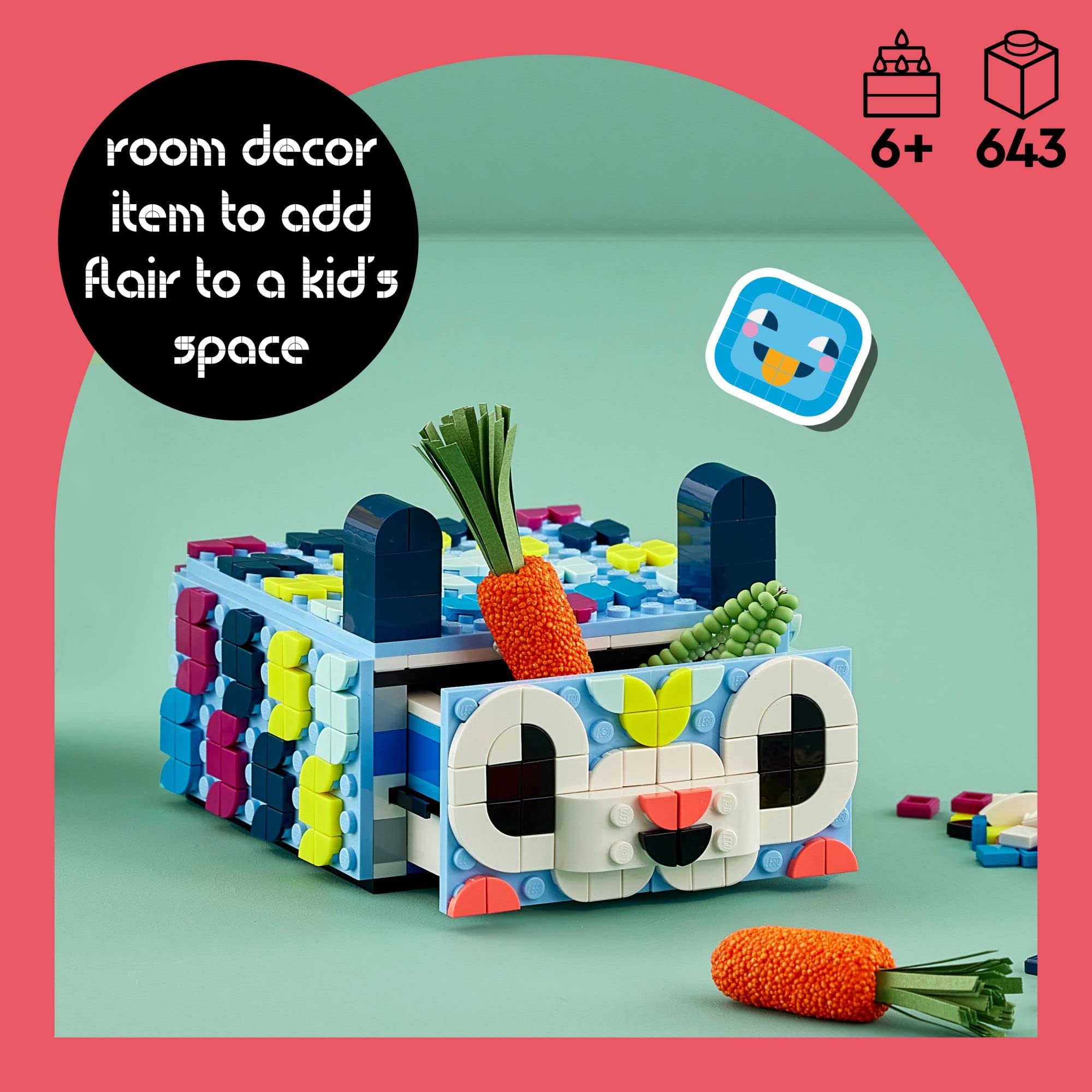 LEGO DOTS Creative Animal Drawer 41805, Toy Mosaic Kit for Children, DIY Jewelry Storage Box or Desk Caddy, Kids Arts & Crafts Kit