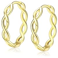 JeryWe Sterling Silver Hoop Earrings for Women 14K Gold Lightweight High Polished Sparkly Silver 20mm Hoop Earrings for Women Girls Jewellery Gift