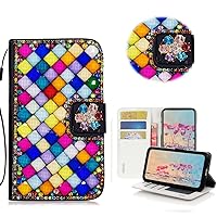 STENES Bling Wallet Phone Case Compatible with iPhone 13 6.1 inch 2021 Case - Stylish - 3D Handmade Square Lattice Bowknot Magnetic Wallet Stand Leather Cover Case - Deep Multicolor