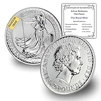 1997 - Present (Random Year) GB 1 oz Silver Britannia Coin Brilliant Uncirculated with Certificate of Authenticity £2 BU