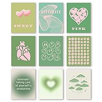InSimSea Sweet Heart Preppy Wall Decor Aesthetic Wall Pictures for Living Room Pink Green Boho Wall Art Prints Set Danish Pastel Flower Butterfly Wall Posters Collage Abstract Home Decor Bedroom