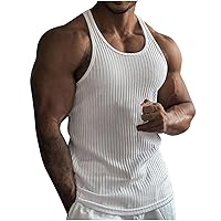 Men's Ribbed Gym Tank Tops Racerback Muscle Fit Workout Tanks Solid Quick Dry Sleeveless Athletic Tee Shirts Vest