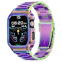MioHHR Stainless Steel Band and Case Compatible with Apple Watch Band 44mm 42mm, Men Metal Protective Bumper Cover for iWatch Series SE/6/5/4/3/2/1