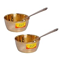 Heavy Gauge Pure Brass Bowl/Pooja Bowl/Katori, Serving Bowl with Spoon Set - (Silver Touch Apple 2020 Design, Vol - 150 ML Each) Set of 2 Pcs