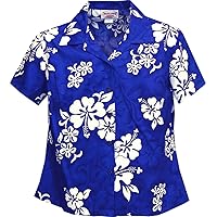 Pacific Legend Womens Shadow White Hibiscus Fitted Shirt Blue M