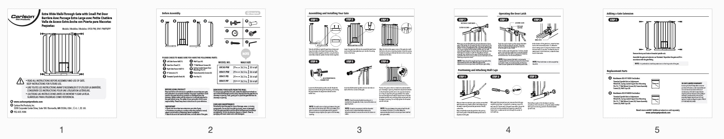 Carlson Extra Wide Walk Through Pet Gate with Small Pet Door, Includes 4-Inch Extension Kit, Pressure Mount Kit and Wall Mount Kit,White