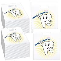 300 Pcs Tooth Merchandise Bags with Handles Plastic Dental Bags for Patients Dental Gifts Bulk for Dentist Office Goodie Packaging Appreciation Gifts Retail Party Favor, 8.27x9.45in (Cute)