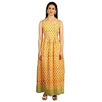 Women's Bagru Cotton Yellow Maxi Dress