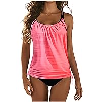 Tankini Swimsuits for Women Blouson Swim Tops with Bikini Bottoms Athletic Two Piece Bathing Suit Relaxed Fit Swimwear