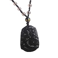Natural Ice Obsidian Animal Crystal Hand Carved Charm Good Luck Necklace