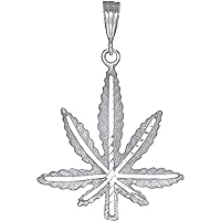 Sterling Silver Marijuana Leaf Pendant Necklace Diamond Cut Finish