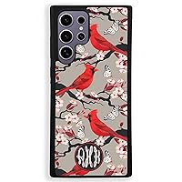 Monogram Cherry Tree Cardinals Case for Samsung Galaxy S22 Plus Ultra, Personalized Phone Case, Gift for Her Birthday Mom Girls, Black Rubber, Slim Fit