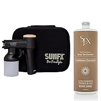 Pro Freestyle Handheld Portable Spray Tan Cordless Machine With Carry Case (Latte) | Caribbean Chocolat-All Natural Spray Tanning Solution(1L/33.8 fl oz, MID SUMMER)