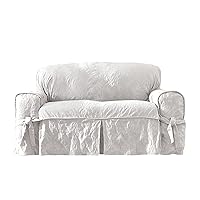 SureFit Matelasse Damask Furniture Cover, Loveseat - Box Cushion, White