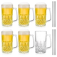 Beer Can Glass with Bamboo Lid and Glass Straw,18.6 oz Drinking Glasses with Lid and Straw,Can Shaped Glass Cup,Iced Coffee Cup, Beer Glass,Ideal for