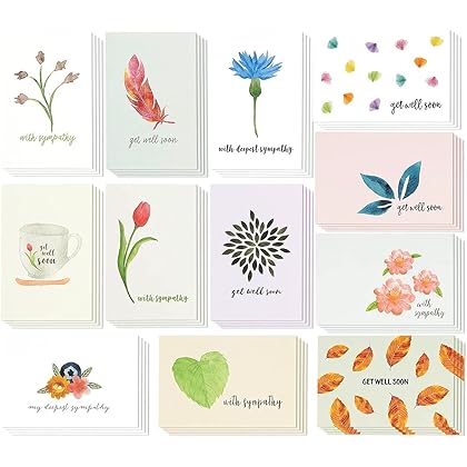 Best Paper Greetings 48-Pack of Bulk Sympathy and Get Well Cards Assortment Box with Envelopes with 12 Floral Designs, Blank On The Inside for Family, Friends, Coworkers (4x6 Inches)