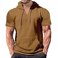 Mens Short Sleeve Casual Pullover Hoodies Big and Tall Summer Moisture Wicking V Neck Hooded Sweatshirts with Pockets