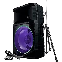 Gemini GSW-T1500PK - Active Outdoor 15 Inch Speaker - 1500 Watt Party Box - Bluetooth, USB and FM Radio Player - IPX4 - Battery - Integrated Wheels - LED Lighting
