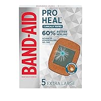 Brand Pro Heal Adhesive Bandages with Hydrocolloid Gel Pads, Extra Large Clinically Tested Waterproof Bandages for Better Healing of Minor Wounds, Sterile First Aid Bandages, 5 ct
