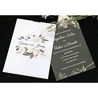 Wedding Acrylic Invitation,Eucalyptus white rose,DIY Invites,Acrylic Wedding Invite,Custom Acrylic Birthday Invitation,Acrylic Graduation Invitations,Green Leaves (With 10sets Envelopes)