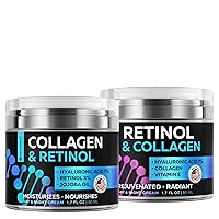 Youthful Radiance Package - Face Moisturizer & Anti Aging Cream for Women & Men - Collagen Skin Care with Hyaluronic Acid, Jojoba Oil 1.7oz and Retinol Cream with Vitamin E 1.7oz