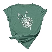 Summer T Shirts for Women Trendy Casual Basic Tops 2024 Dandelion O Neck Short Sleeve Tunic Blouse Lightweight Tees