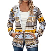 Zip up Aztec Hoodies for Women Geometric Print Western Cowgirl Ethnic Style Sweatshirts with Pocket Casual Jacket Tops