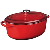 Lodge 7 Quart Enameled Cast Iron Oval Dutch Oven with Lid – Dual Handles – Oven Safe up to 500° F or on Stovetop - Use to Marinate, Cook, Bake, Refrigerate and Serve – Red