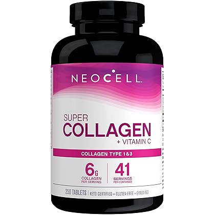 NeoCell Super Collagen with Vitamin C, 250 Collagen Pills, #1 Collagen Tablet Brand, Non-GMO, Grass Fed, Gluten Free, Collagen Peptides Types 1 & 3 for Hair, Skin, Nails & Joints