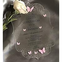 Quinceanera Acrylic Invitations,Butterfly,Pink Acrylic Wedding Invitations,10pcs Custom Sweet 16th Birthday Acrylic Invitations