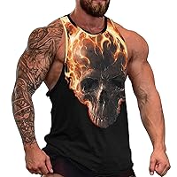 Flaming Skull Men's Workout Tank Top Casual Sleeveless T-Shirt Tees Soft Gym Vest for Indoor Outdoor