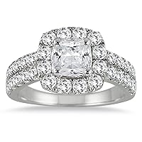 AGS Certified 2 1/10 Carat TW Cushion Cut Diamond Halo Engagement Ring in 14K White Gold