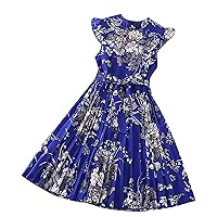 Little Child Big Bids Girls Dresses Flying Sleeve Retro Print Princess Dress Summer Clothes Baseball Smocked Dress