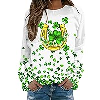 Womens St. Patrick's Day Green Sweatshirts Long Sleeve Clover Graphic Tunic Shirts Loose Side Slit Ribbed Tops