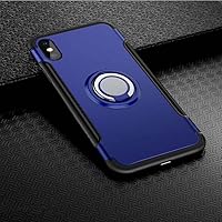 for Shockproof Case for iPhone 13 12 11Pro 7 8 Plus X XR XS Max Silicone/PC Back Cover with Magnet Car Holder Metal Phone Ring Stand,Blue,for 12 or 12Pro