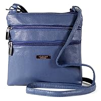New Womans Leather Style Cross Across Body Shoulder Messenger Bag Zipped (Navy)