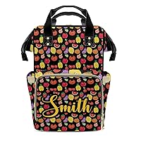 Fruit Pattern Strawberry Black Mummy Bags Custom Personalized with Name Diaper Bags Backpack Nappy Bag Gifts