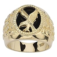 PalmBeach Jewelry Men's Yellow Gold-Plated or Sterling SilverSterling Silver Oval Shaped Natural Black Onyx Eagle Ring