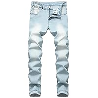 Mens Straight Leg Jeans Skinny Denim Pants Zipper Button Stretch Jean Pants for Men Stylish Denim Trousers