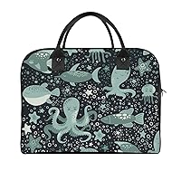 Marine Animals Fish and Octopus Travel Tote Bag Large Capacity Laptop Bags Beach Handbag Lightweight Crossbody Shoulder Bags for Office