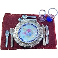 Melody Jane Dollhouse Royal Blue Dinner Place Setting Miniature Reutter Dining Accessory