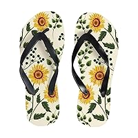 Vantaso Slim Flip Flops for Women Sunflowers Branches Leaves Yoga Mat Thong Sandals Casual Slippers