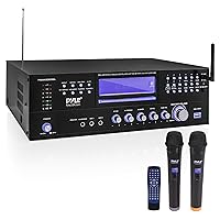 Pyle 4-Channel Karaoke Home Wireless Microphone Amplifier - Audio Stereo Receiver System, Built-In CD DVD Player, Dual UHF Wireless Mic/MP3/USB Reader, AM/FM Radio