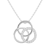 Certified 18K Gold Joint 3 Circle Pendant in Round Natural Diamond (0.24 ct) with White/Yellow/Rose Gold Chain Promise Necklace for Women