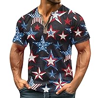 Mens Shirts Summer Trendy Button Down Short Sleeve Shirt Fourth of July Flag Graphic Tees Henley Hawaiian Tops