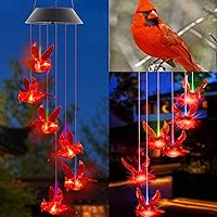 Cardinal Wind Chimes, Solar Powered Red Cardinal Bird Wind Chime Wind Moblie LED Light, Spiral Spinner Cardinal Windchime Portable Outdoor Chime for Patio, Deck, Yard, Garden, Home