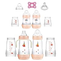 MAM Grow with Baby 15-Piece Gift Set, Newborn 0-4 Months, Anti-Colic Bottles and Silicone Nipples SkinSoft, Essential Baby Items, Girl